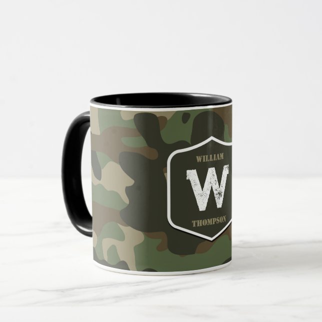 Camouflage Green Camo Army Pattern Monogram Mug (Front Left)