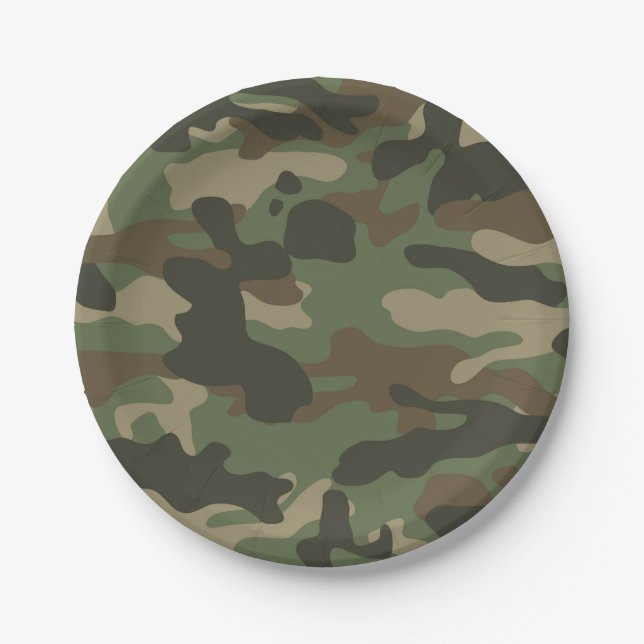 Camouflage Green Camo Army Pattern   Paper Plate (Front)