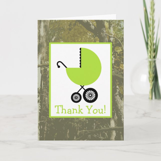 Camouflage & Green Carriage Baby Shower Thank You (Front)