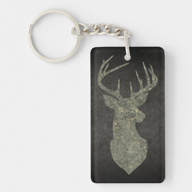 Camouflage Green Distressed Deer Silhouette Key Ring (Front)