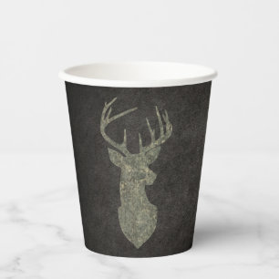 Camouflage Green Distressed Deer Silhouette Paper Cups