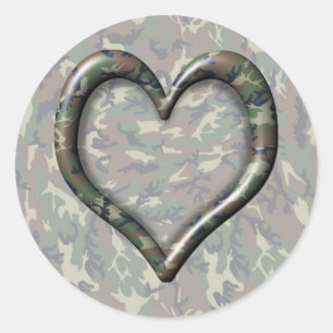 Camouflage Heart Classic Round Sticker