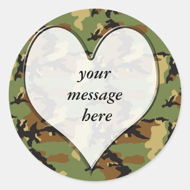 Camouflage Heart Classic Round Sticker (Front)