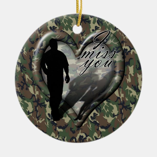 Camouflage Heart - Man Missing Woman (w/Text) Ceramic Ornament (Front)