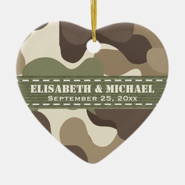 Camouflage Heart Personalised Wedding Ornament (Front)