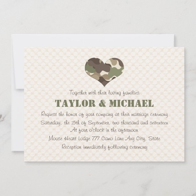 Camouflage Heart Wedding Invites (Front)