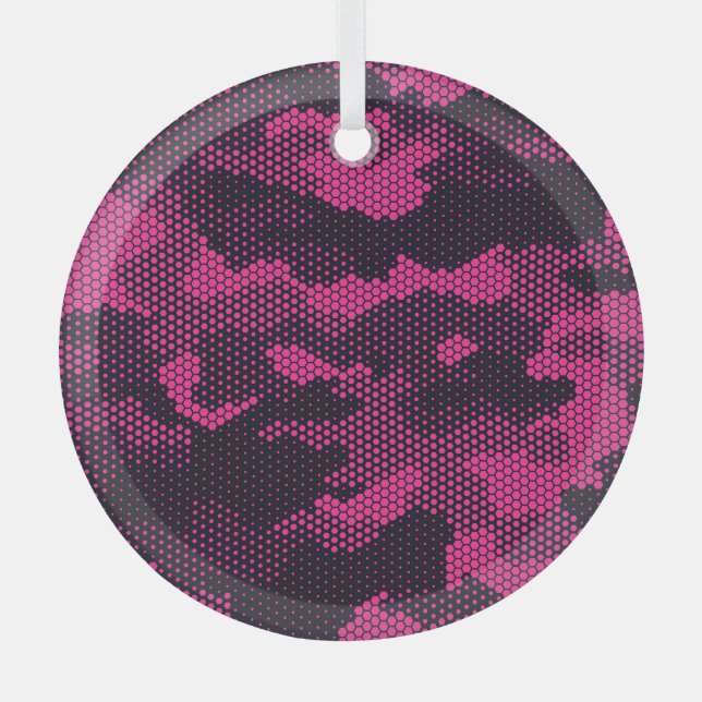 Camouflage hexagonal, military texture background glass tree decoration (Front)