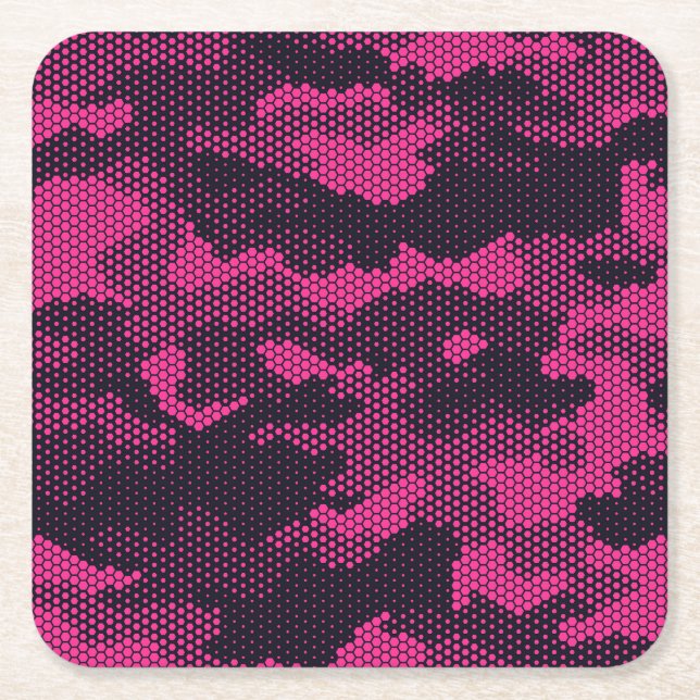 Camouflage hexagonal, military texture background square paper coaster (Front)