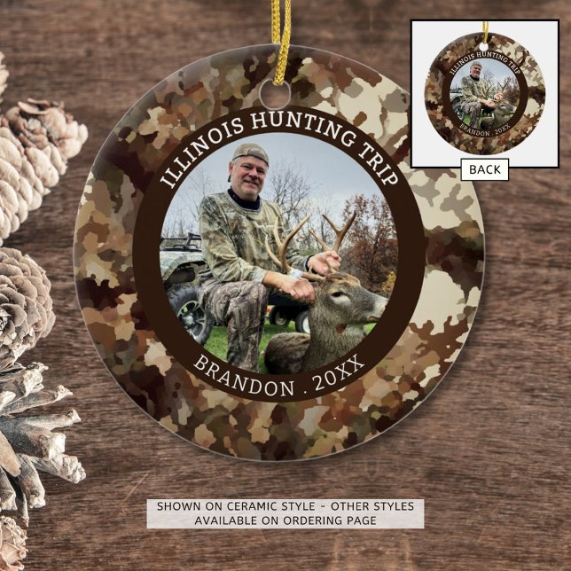 Camouflage Hunter One Photo Personalised Ceramic Ornament (Creator Uploaded)