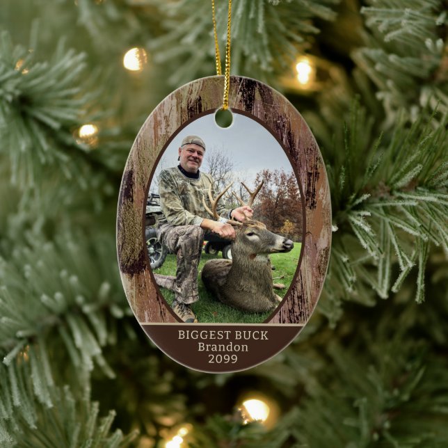 Camouflage Hunting 2 Photos Personalised Ceramic Ornament (Tree)