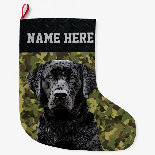 Camouflage Hunting Dog Pet or Hunter Large Christm Christmas Stocking (Front)