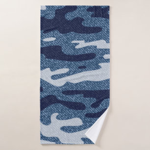 Camouflage Jeans Background. Vintage Spotted Denim Bath Towel