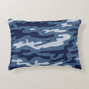 Camouflage Jeans Background. Vintage Spotted Denim Decorative Cushion