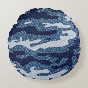 Camouflage Jeans Background. Vintage Spotted Denim Round Cushion