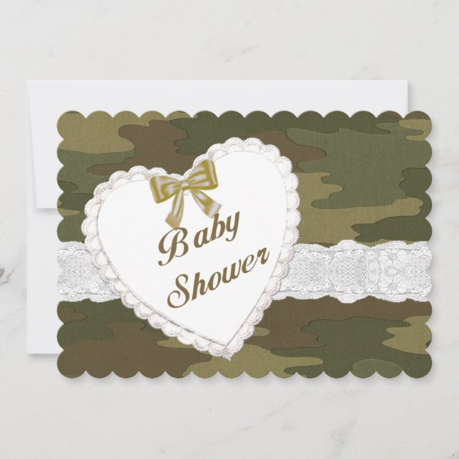 Camouflage Lace Heart Baby Shower Invitation (Front)