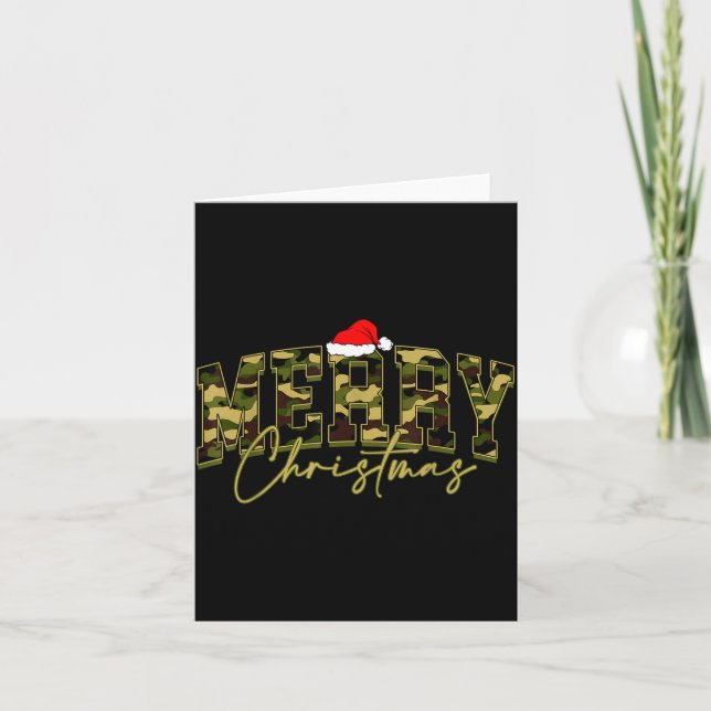 Camouflage Merry Christmas Santa Hat Xmas Pajamas  Card (Front)