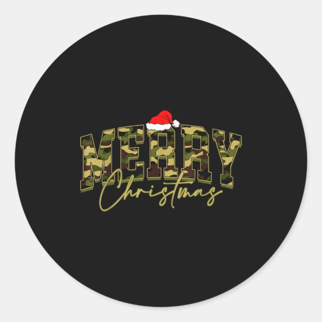 Camouflage Merry Christmas Santa Hat Xmas Pajamas  Classic Round Sticker (Front)