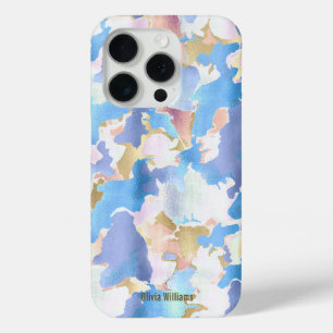 Camouflage Metallic Pink  Blue Gold Abstract iPhone 15 Pro Case