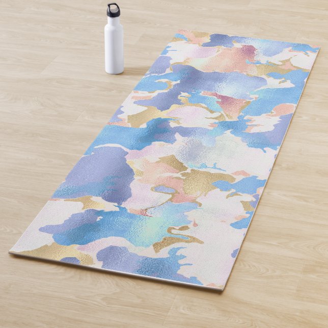Camouflage Metallic Pink Blue Gold Abstract Yoga Mat (In Situ)
