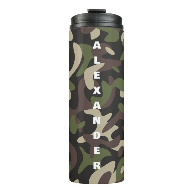 Camouflage Military Brown Green Pattern Custom  Thermal Tumbler (Front)