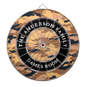 Camouflage Military Hunter Family Name Games Room Dartboard