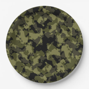 Camouflage military style pattern paper plate