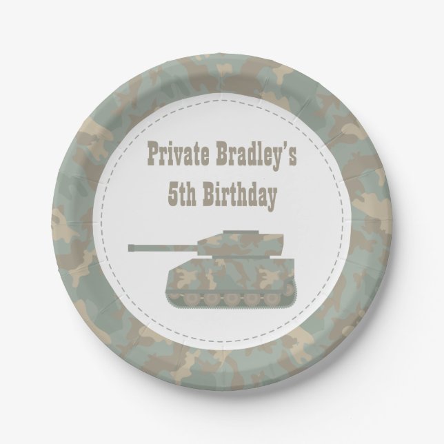 Camouflage Military Tank Army Birthday Party Paper Plate (Front)