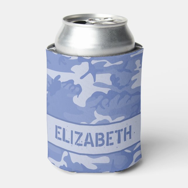 Camouflage Monogrammed Blue Can Cooler (Can Front)