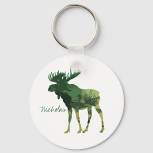 Camouflage Moose Animal Nature art Custom Name Key Ring