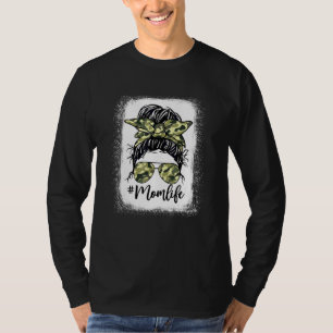 Camouflage Mum Life Messy Bun Bleached Mother's Da T-Shirt