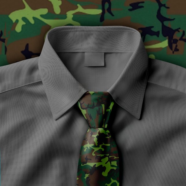 Camouflage Necktie (Green camo necktie on a dark grey necktie.)