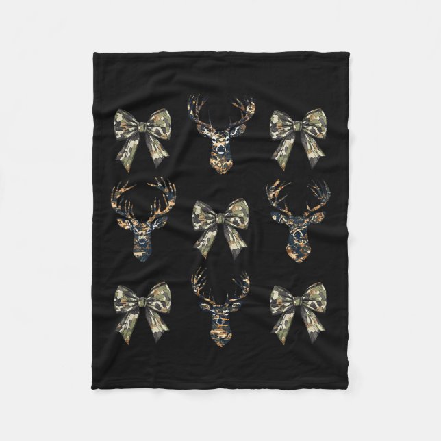 Camouflage Old Camo Bow Camo Coquette Bow Deer Hun Fleece Blanket (Front)