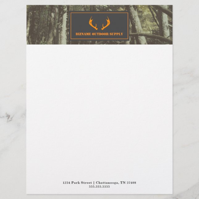 Camouflage Orange Deer Antlers Outdoor Business Custom Letterhead (Front)