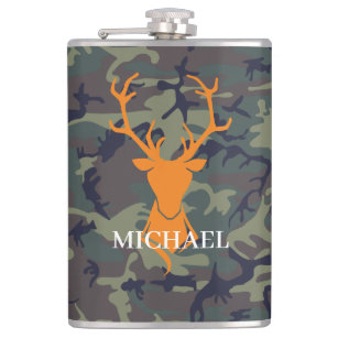 Camouflage Orange Deer Buck Hunting   Monogram Hip Flask
