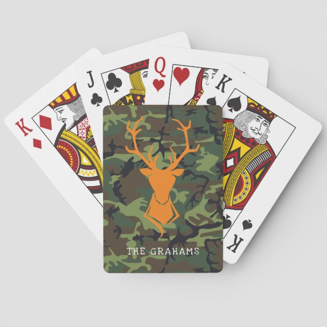 Camouflage Orange Deer Buck Hunting | Monogram Playing Cards (Back)