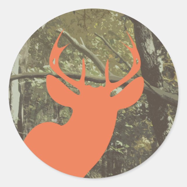 Camouflage + Orange Deer Classic Round Sticker (Front)