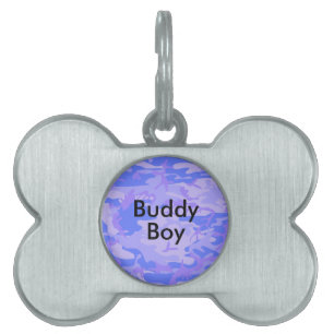 Camouflage Pastel Blue Abstract Bone Pet Name Pet ID Tag
