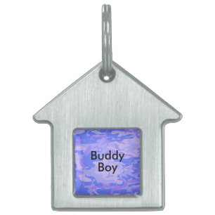 Camouflage Pastel Blue Abstract House Pet Name ID Tag