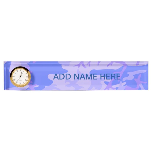 Camouflage Pastel Blue Abstract Pattern Nameplate (Front)