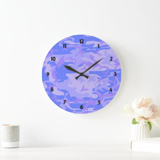 Camouflage Pastel Blue Abstract Pattern Round Large Clock