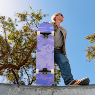 Camouflage Pastel Blue Abstract Pattern Skateboard