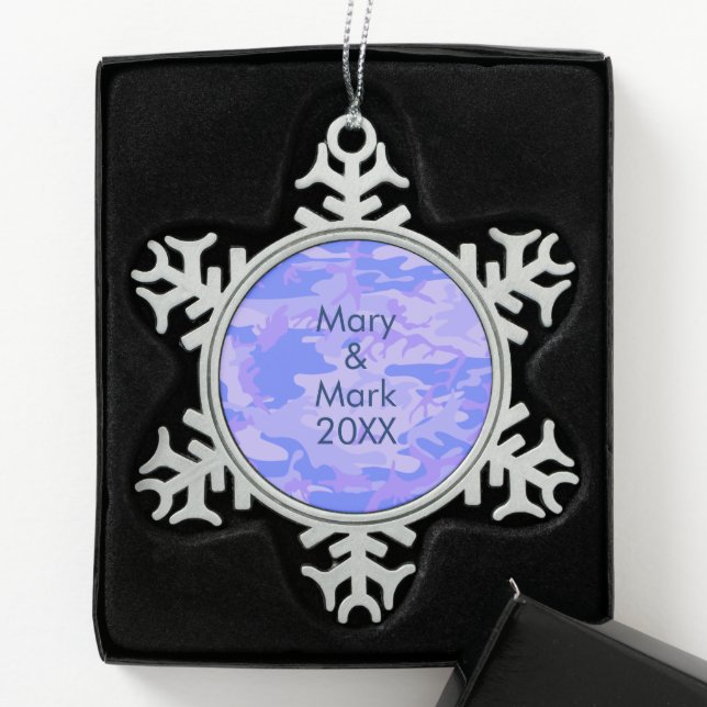 Camouflage Pastel Blue Abstract Pattern Snowflake Pewter Christmas Ornament (Box)