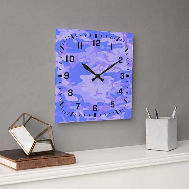 Camouflage Pastel Blue Abstract Pattern Square Wall Clock (Office)