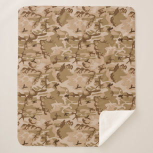 Camouflage Pattern, Desert Tan and Brown Sherpa Blanket