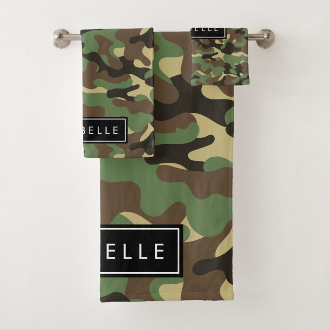 Camouflage Pattern, Military Pattern, Your Name Bath Towel Set (Insitu)