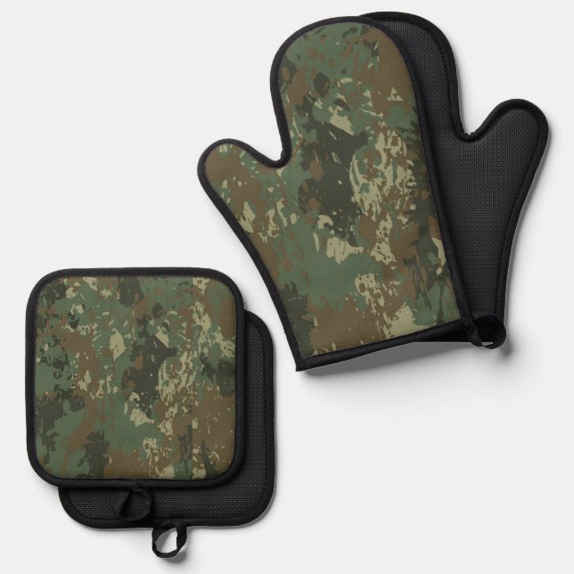 Camouflage Pattern Oven Mitt & Pot Holder Set (Front/Back)