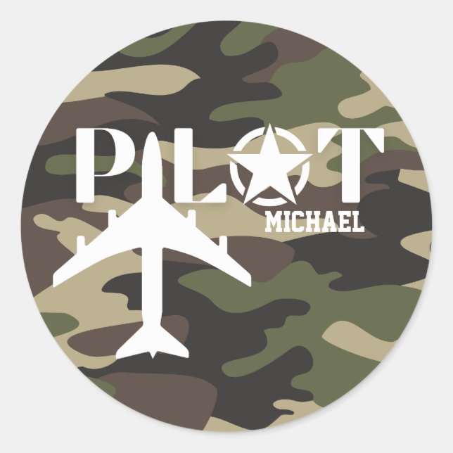 Camouflage Pilot typography, personalised Classic Round Sticker (Front)