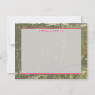 Camouflage & Pink Personalised Flat Notecard