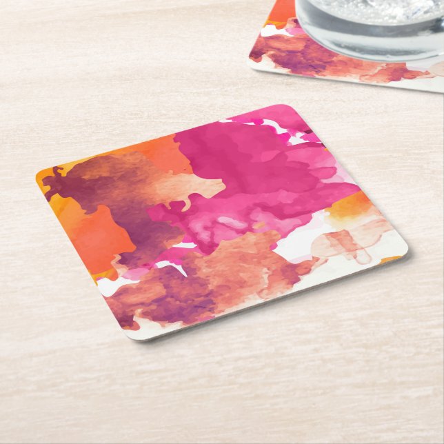 Camouflage Pink Square Paper Coaster (Angled)