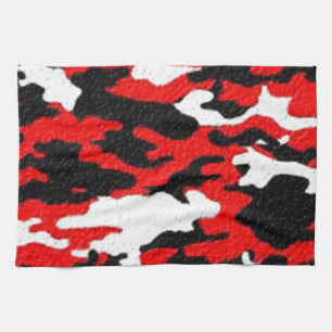 Camouflage Red Patterns Tea Towel